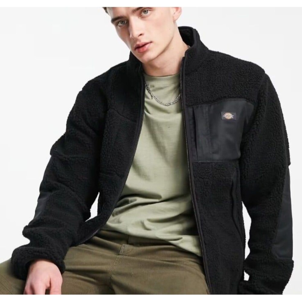 Dickies red chute sherpa fleece men's Black turtle neck jacket size s